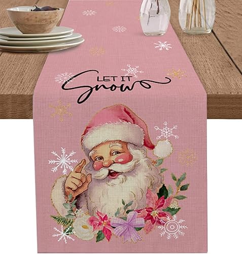 Miniatura 10 de Camino de mesa de Navidad de 70 pulgadas de largo, algodón y lino, bufandas, muñeco de nieve, copo de nieve, invierno, árbol de Navidad, a cuadros,