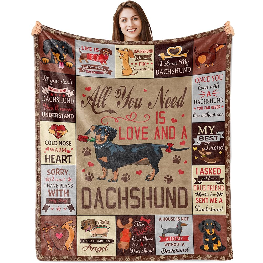 Vexthorion Colorful Dachshund Sausage Blanket, Dachshund Dog Blanket For Couch, 100X150cm Soft Fleece Throw, Animal Dog Pattern Pet Blanket For Adults Kids, Couch Cover For Living Room Bed (Black Dog)