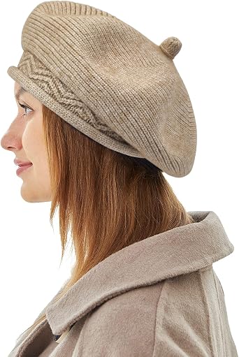 FENELY Beret Hat for Women, French Style Beanie Winter Fashion Warm Thickened Lining Knit Cap