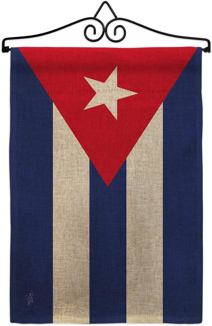 Cuba Burlap Garden Flag Set with Stand Regional Nationality Nation International World Country Particular Area Small Decorative Gift Yard House Banner Double-Sided Made In USA 13 X 18.5