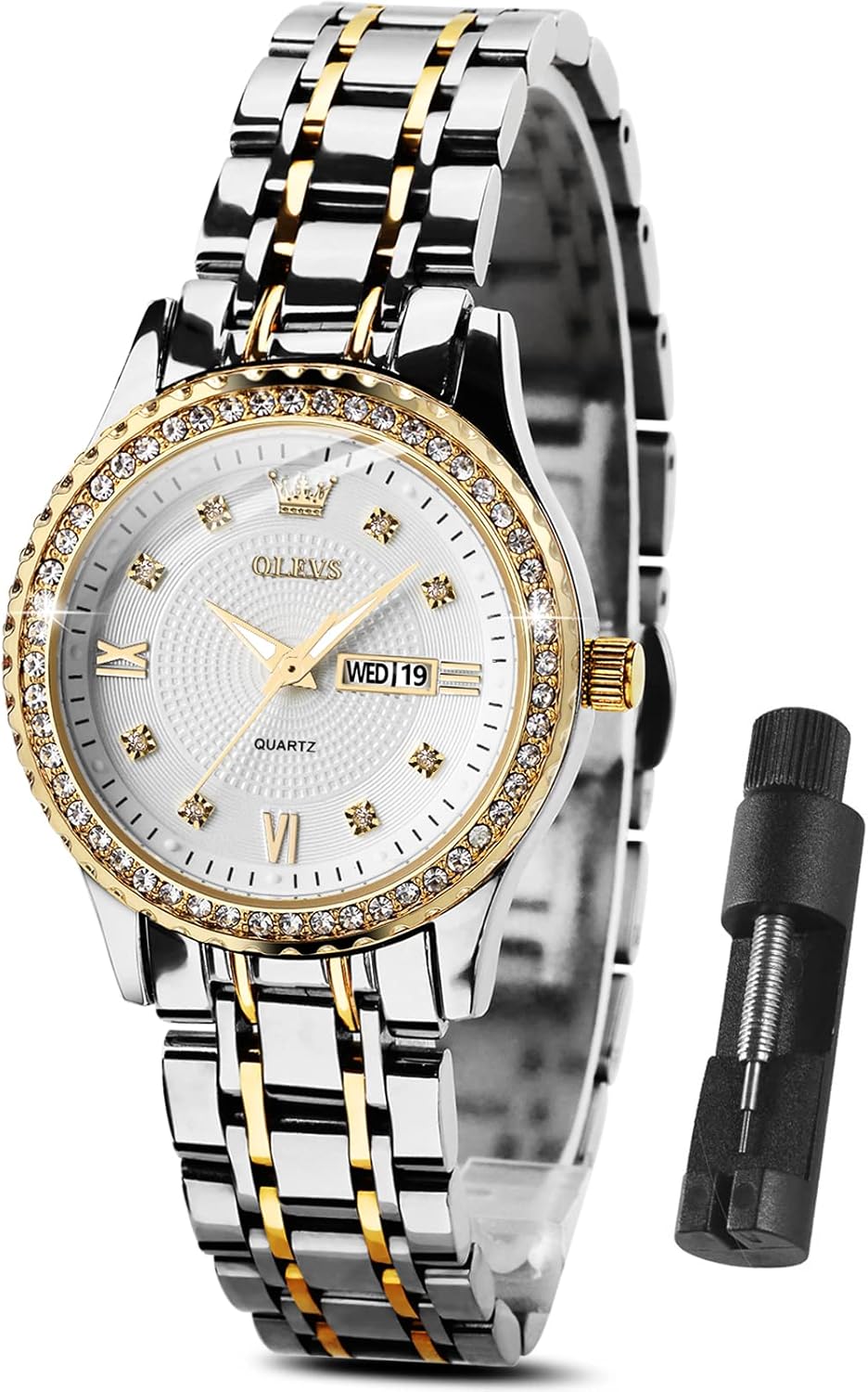 OLEVS Watches Women with Date Silver Stainless Steel Luxury Ladies Watches with Small Writs Diamond Watches for Women Waterproof Elegant Dress Quartz Analog Women's Wrist Watches Reloj de Mujer