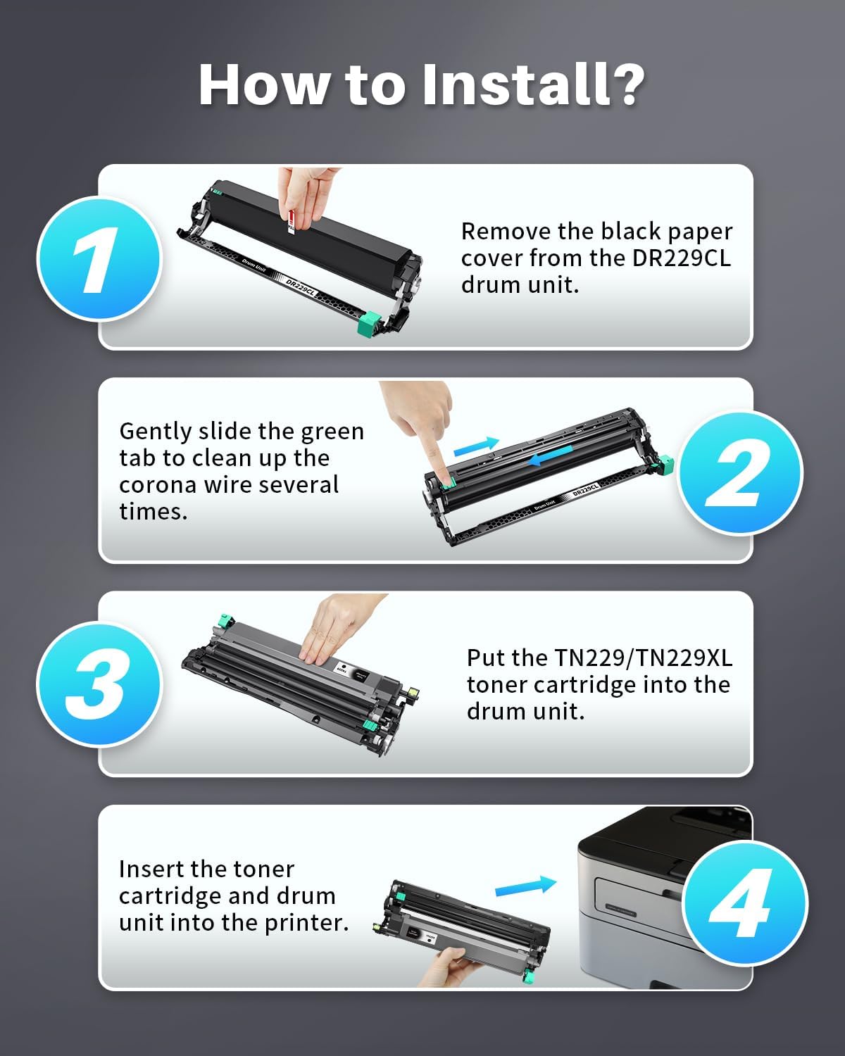 INK4U DR-229CL Drum Unit Compatible Replacement for Brother DR-229CL DR229 Drum Unit for BrotherHL-L3220CDW HL-L3280CDW MFC-L3720CDW MFC-L3780CDW HL-L3300CDW HL-L3295CDW MFC-L8395CD Printer, 4 Pack