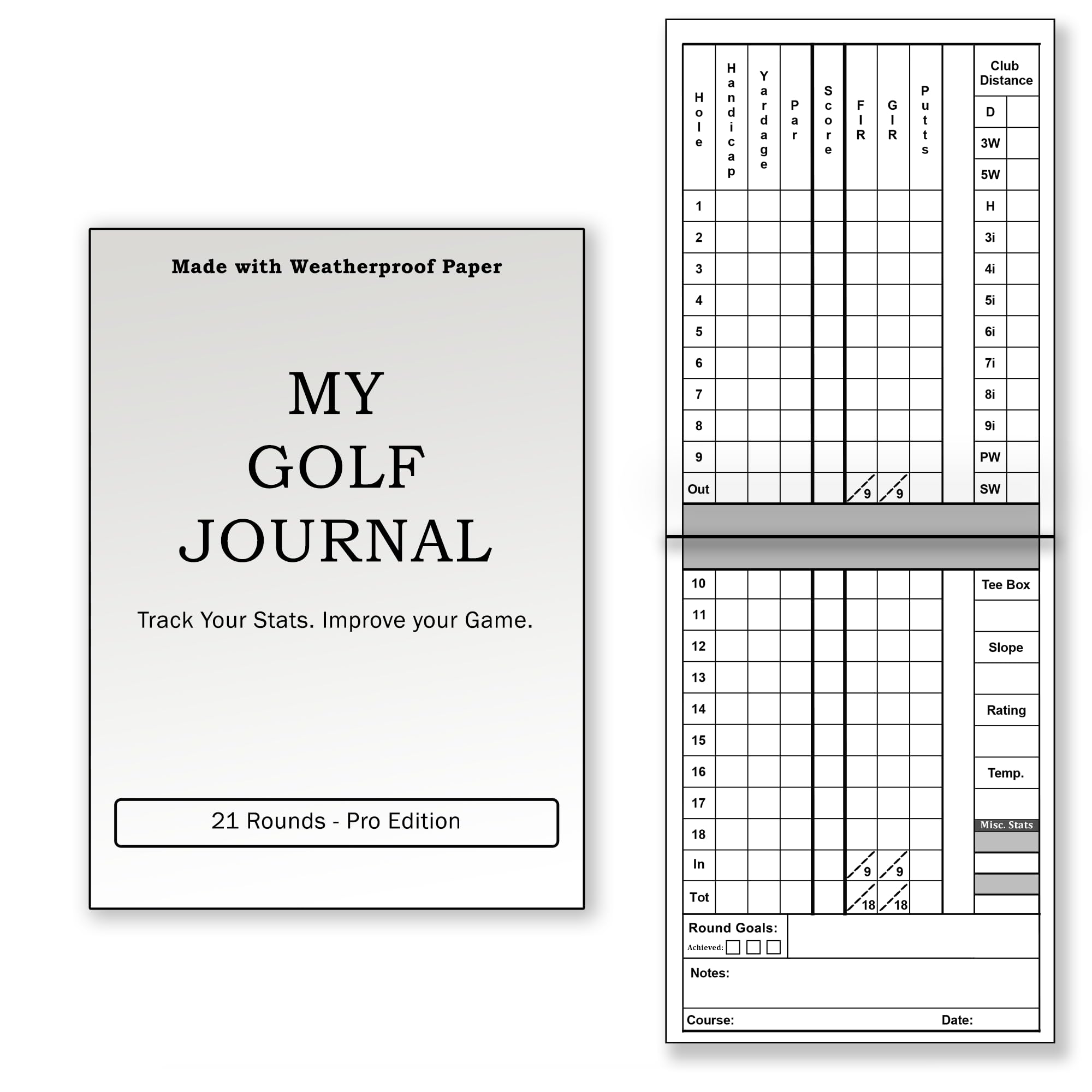 Dogleg Design Studio Golf Scorecards & Stat Tracking Booklet (21 Rounds) - Weatherproof Golf Journal - Golf Log (4