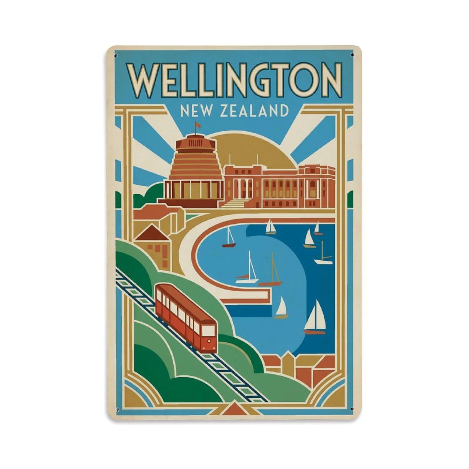 Retro Travel New Zealand Wellington Metal Tin Sign