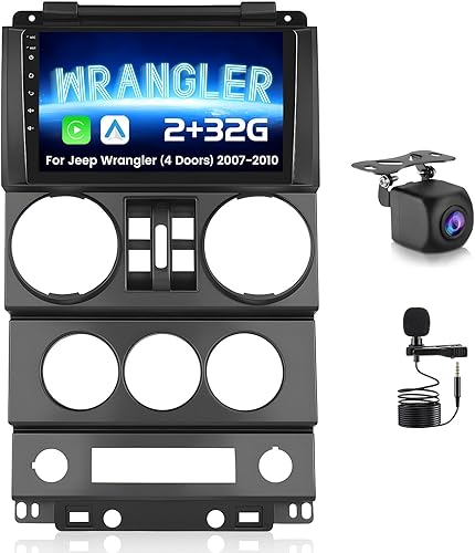 Radio Android para Jeep Wrangler (4 puertas) 2007 2008 2009 2010 con Carplay inalámbrico Android Auto, pantalla táctil de 9 pulgadas para Wrangler