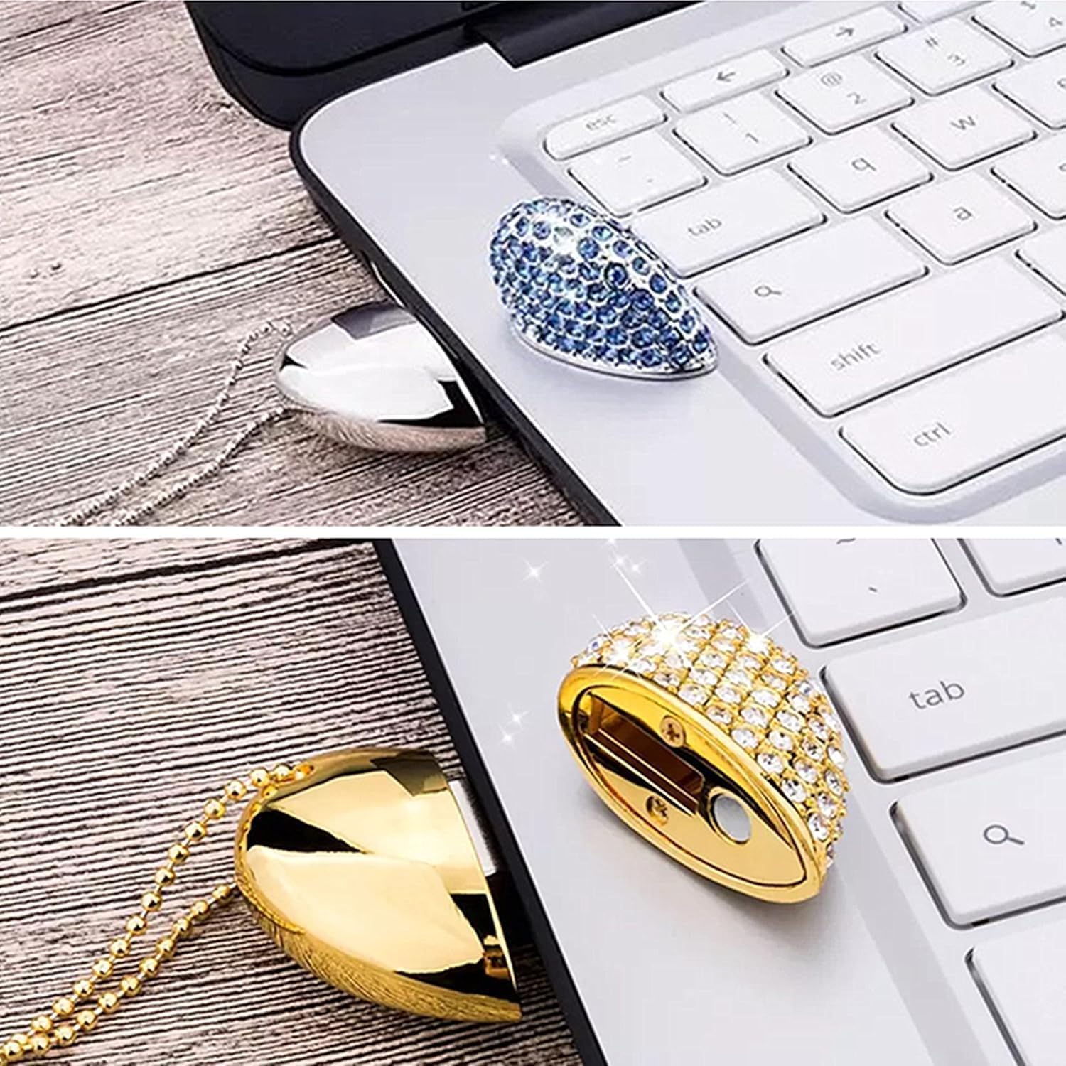 Chiavetta USB 3.0 decorata con cristalli a forma di cuore, 4 pezzi, (16 GB)