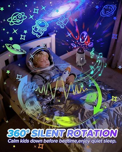 Miniatura 2 de Proyector de luz nocturna de cohete para niños y niños pequeños, juguetes sensoriales con música y películas, lámpara de luz nocturna de astronauta
