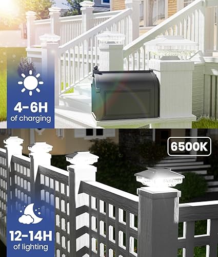 Miniatura 4 de Paquete de 6 luces solares de alto brillo, no poste hueco IP65 impermeable 4 x 4 luces solares para poste de poste de 4 x 4 para jardín, patio,