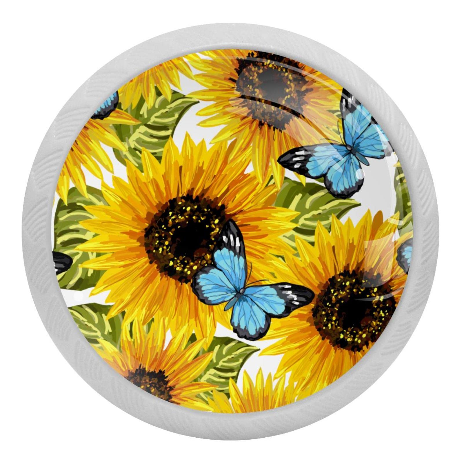 Boutons de tiroir en verre fluorescents poignée meuble tournesols bleus luminescents