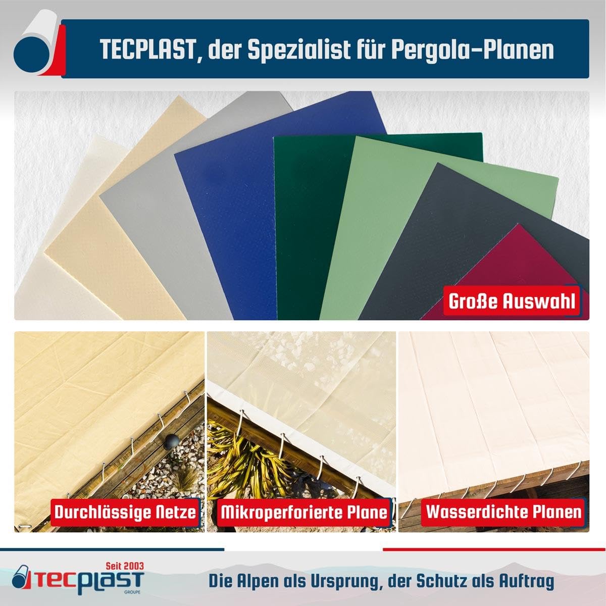 Pergola-Plane Cremeweiss 4x6 m - 8 Jahre Garantie TECPLAST - LP640PR - wasserdichte PVC Plane für Pergola oder Gartenlaube