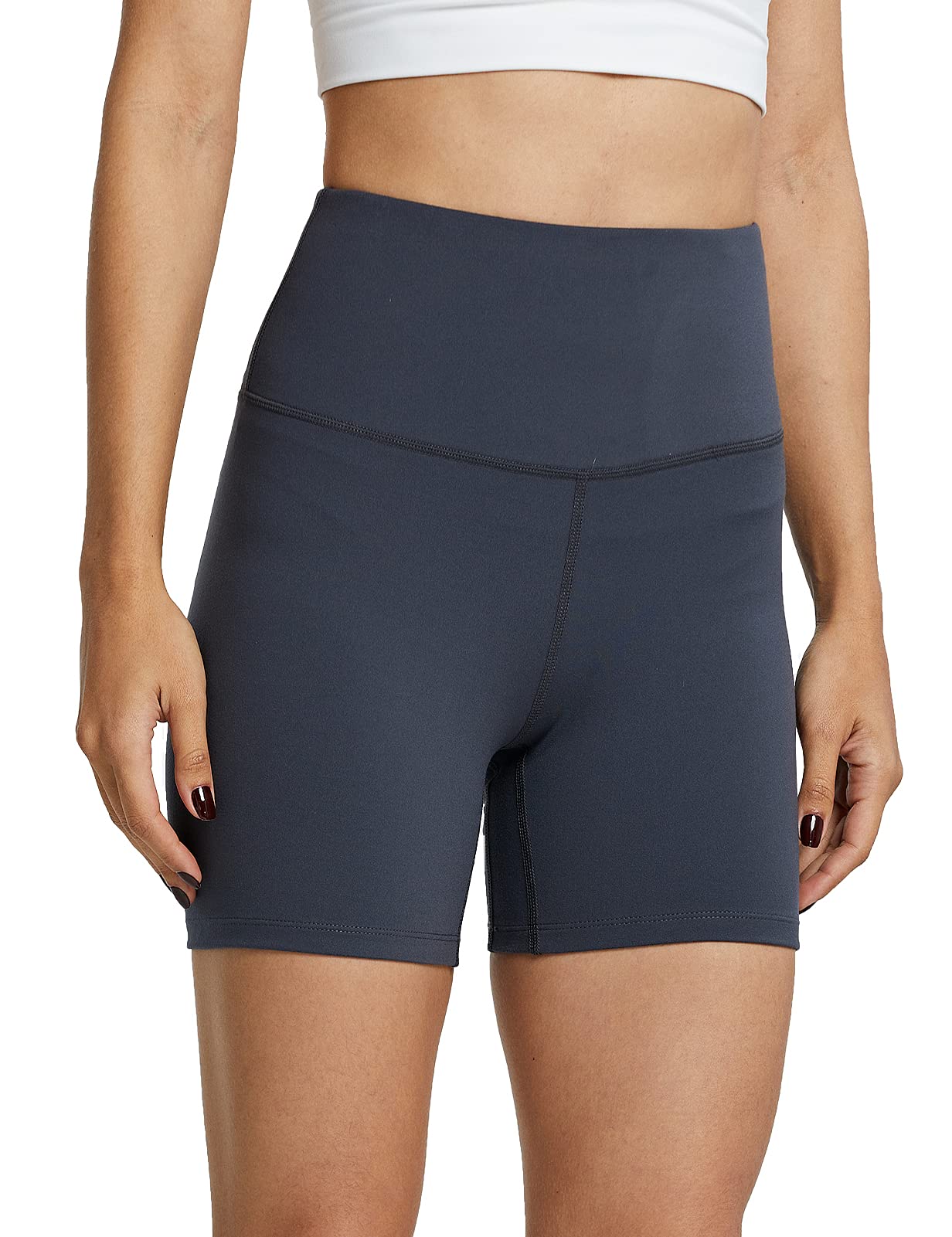 ZUTY 10" Biker Shorts Women High Waisted with 2 Hidden Pockets Workout Athletic Running Yoga Long Shorts