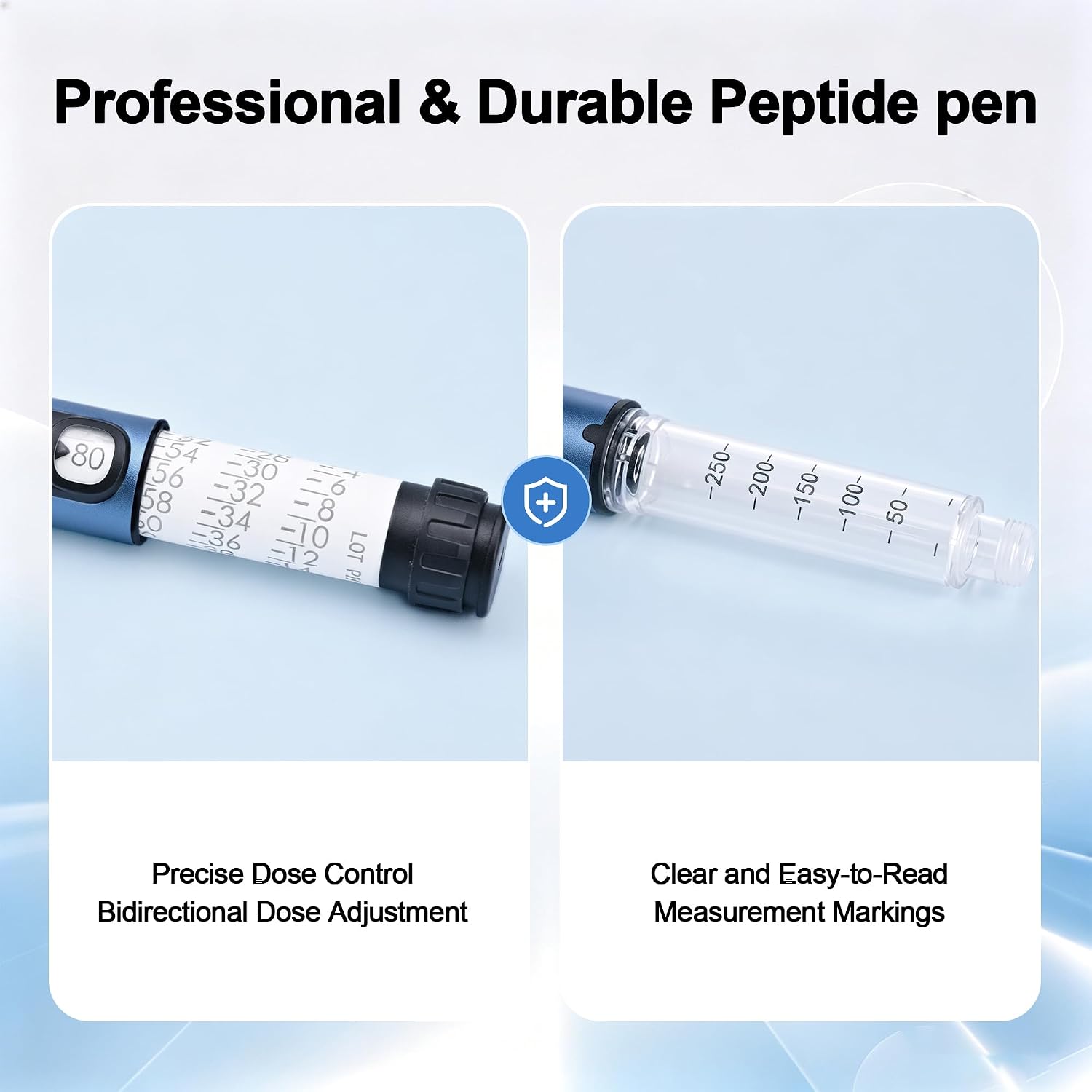 80 Unit Reusable Peptide Pen with Storage Case, Blue Adjustable Injection Pen for 3mL Cartridges, Precision Dose Dial with 1 Unit Increments, Refillable Injector Device