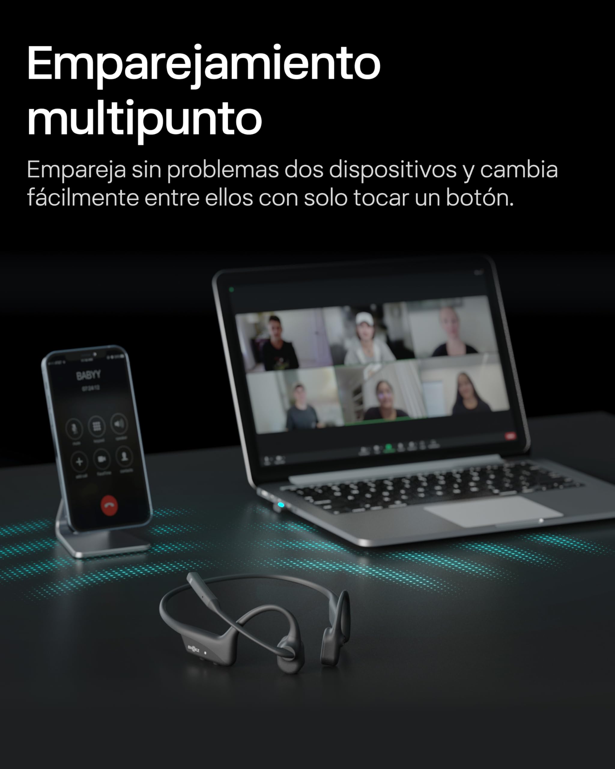 SHOKZ OpenComm2 UC 2025 Upgrade Auriculares Conducción Ósea,Adaptador USB-A | 16h Conversación |Adaptador USB-A | Bluetooth |Micrófono| Oído Abierto | Carga Rápida | para Office | Carga Tipo C
