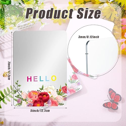 Miniatura 3 de Kigley 2 piezas de espejo magnético floral magnético para casillero Hello Beautiful Decor de 5 x 7 pulgadas, accesorios acrílicos inastillables,
