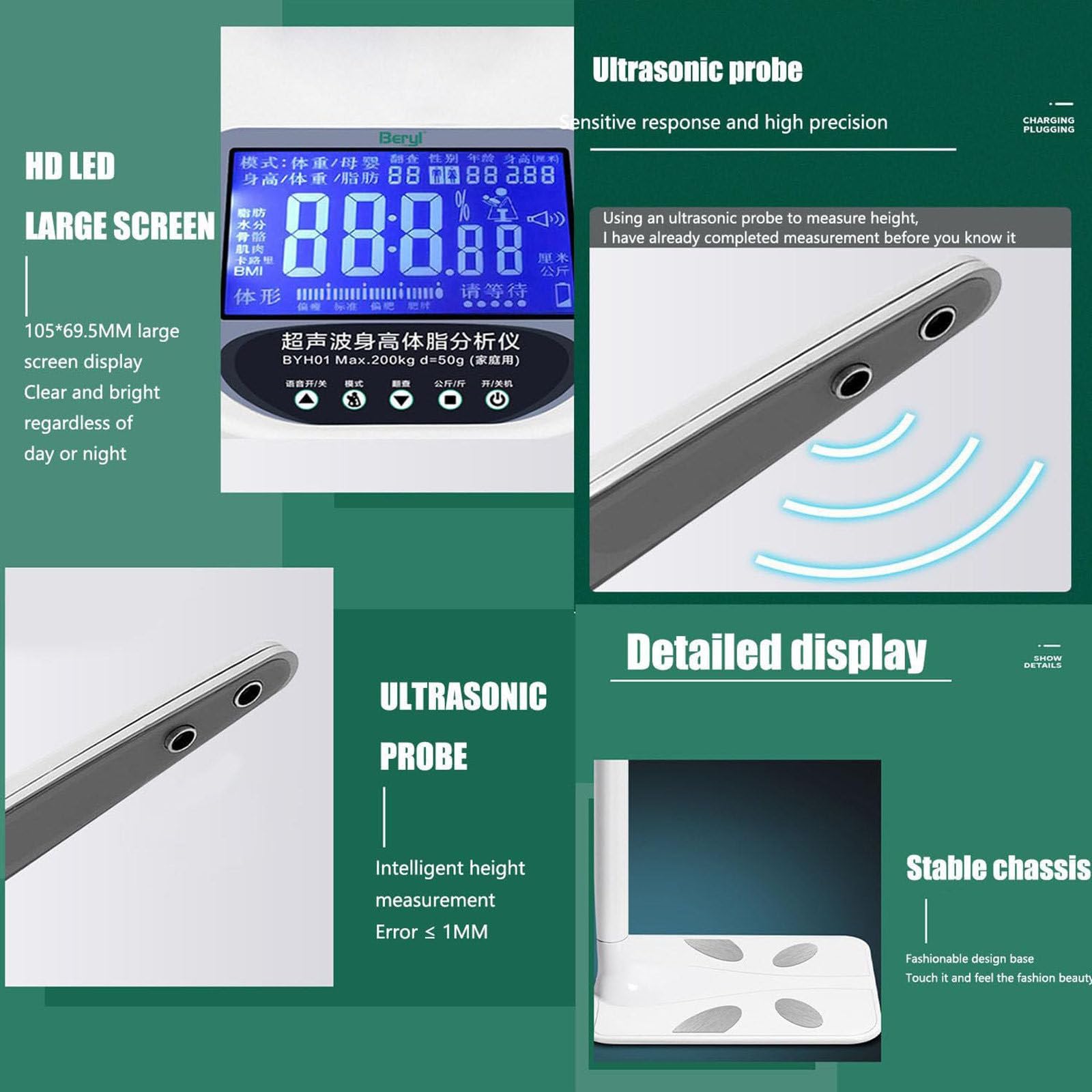 Báscula médica digital, báscula profesional para médicos, báscula ultrasónica de altura y peso con pantalla LCD, instrumento automático de medición de grasa corporal
