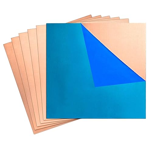 6 piezas de calibre 24 (0.020 in) de grosor, 6 x 6 pulgadas, 99.9% + lámina de cobre puro, placa de cobre adjunta con película, sin arañazos