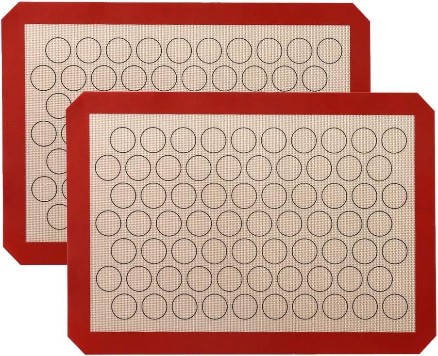 Non Sitck Silicone Baking Mat Macaron Sheet - Non-slip Set of 2 Sheet (16.5" x 11.6") - Heat Resistant/Non Stick Silicon Liner for Bake Pans & Rolling - Macaroon/Pastry/Cookie Making