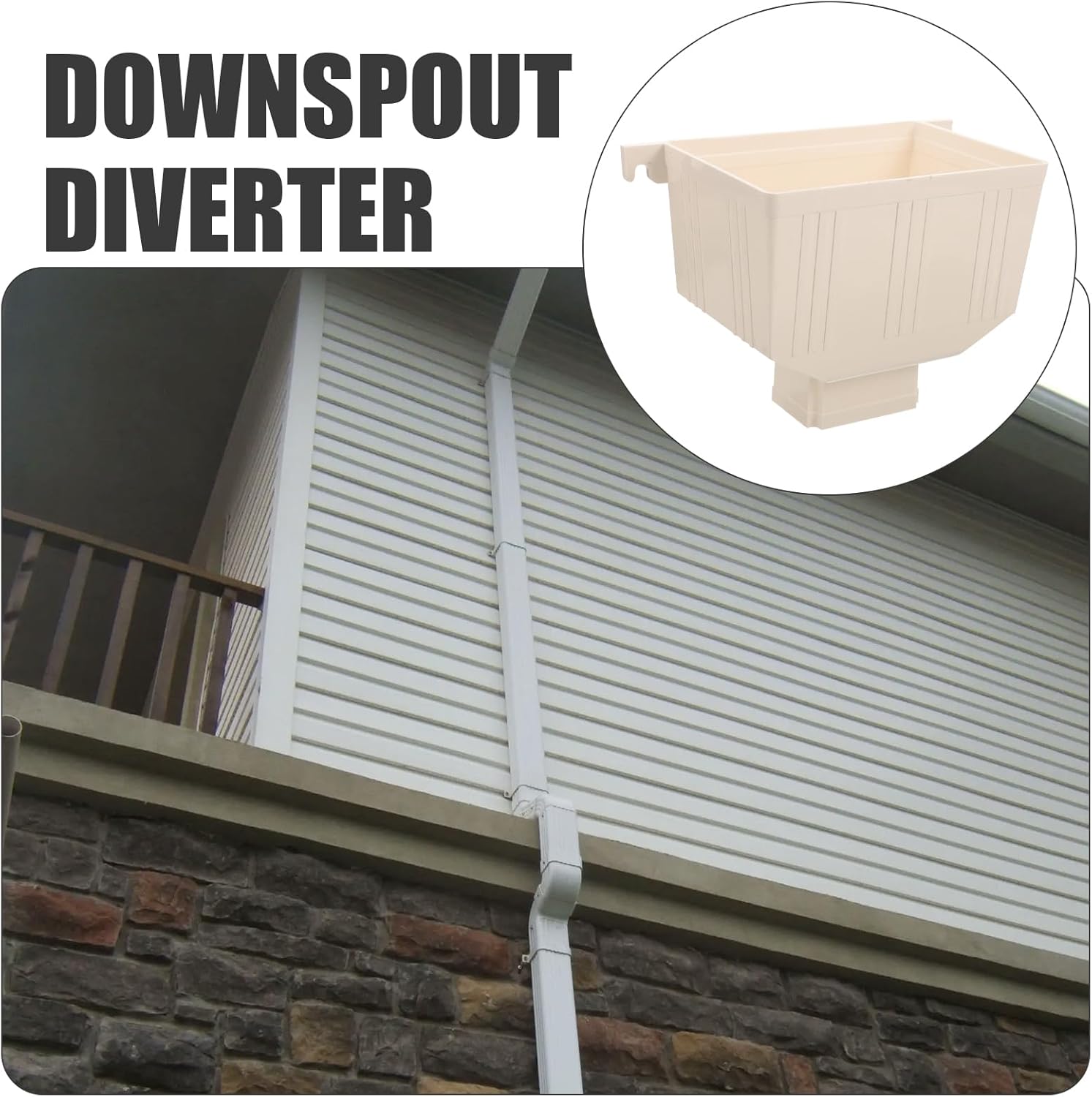 HOMSFOU Square PVC Downspout Adapter 9.25X6.29X5.31 Inches Rain Gutter Collector for Outdoor Rainwater Drainage and Gutter Diverter Connection
