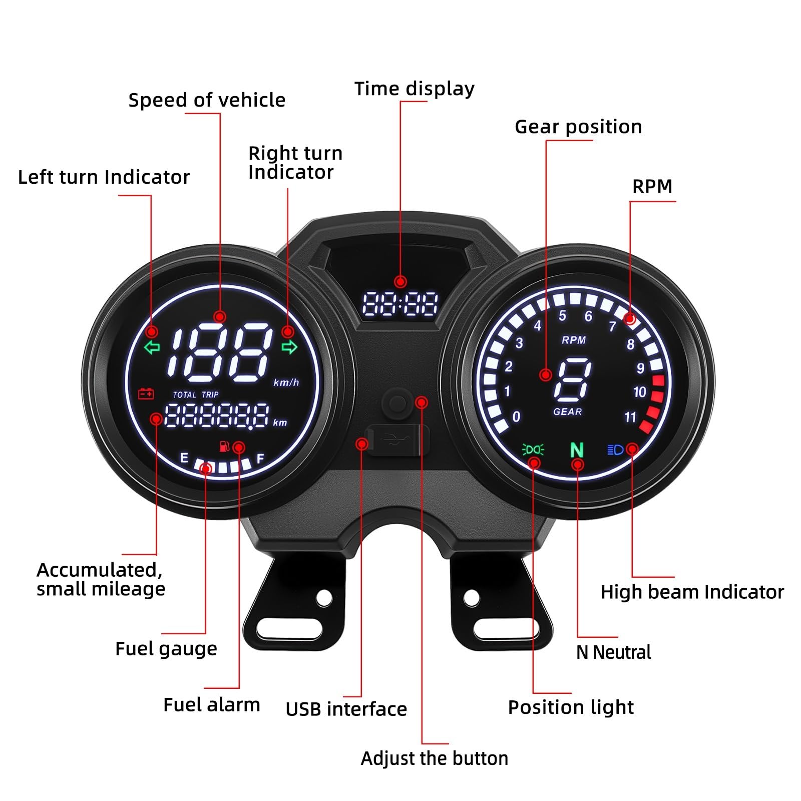 odómetro Tablero Digital Universal para motocicleta, odómetro LCD, velocímetro, instrumento, tablero, contador de horas, tacómetro con engranaje