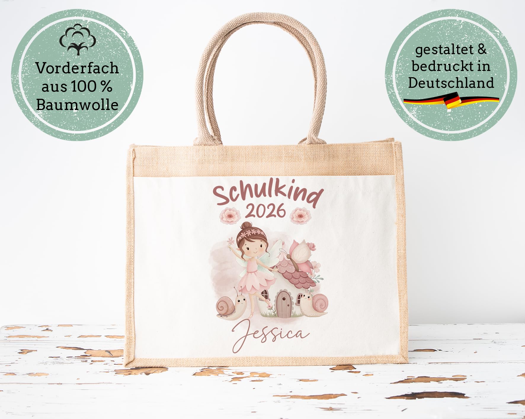 LIEBTASTISCH - Personalisierte Jutetasche für Kinder mit Namen - für Mädchen - Geschenkidee - Einschulung - Prinzessin - Schultüte - 2026