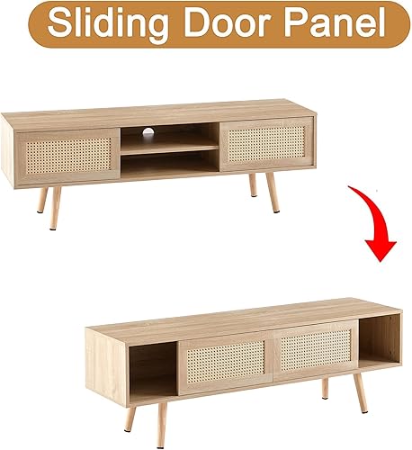 Miniatura 5 de Soporte de TV moderno de mediados de siglo para sala de estar con almacenamiento, consola rectangular de 55.12 pulgadas para televisores de hasta 60