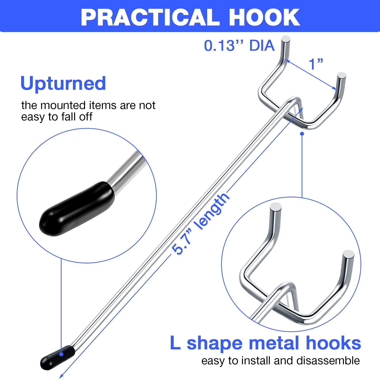 Moxweyeni 100 Pack Pegboard Hooks 6 Inch Metal Display Hooks For 1/8 And 1/4 Inch Pegboard Peg Board Tool Couples With Rubber Tipped Accessories For Garage Office Kitchen Store - View #11