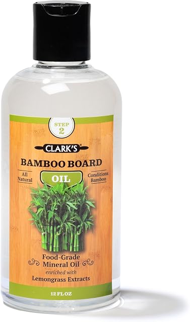 Bamboo Board Oil (12oz) by CLARK'S - Enriched with Lemongrass Extract - Specially Formulated for Bamboo Chopping Boards and All Things Bamboo
