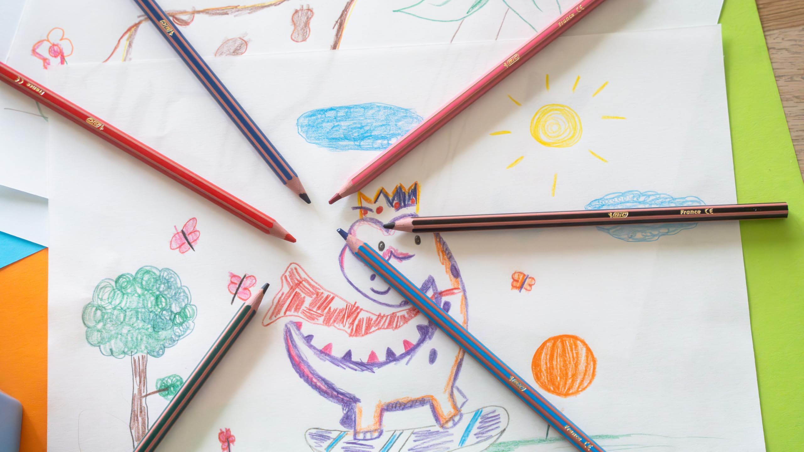 BIC Kids Evolution Stripes Kuru Boya Kalemi, 24'lü Kutu, Kıymık Oluşturmaz, Çiğnemeye Karşı Dayanıklı, Kolay Açılır