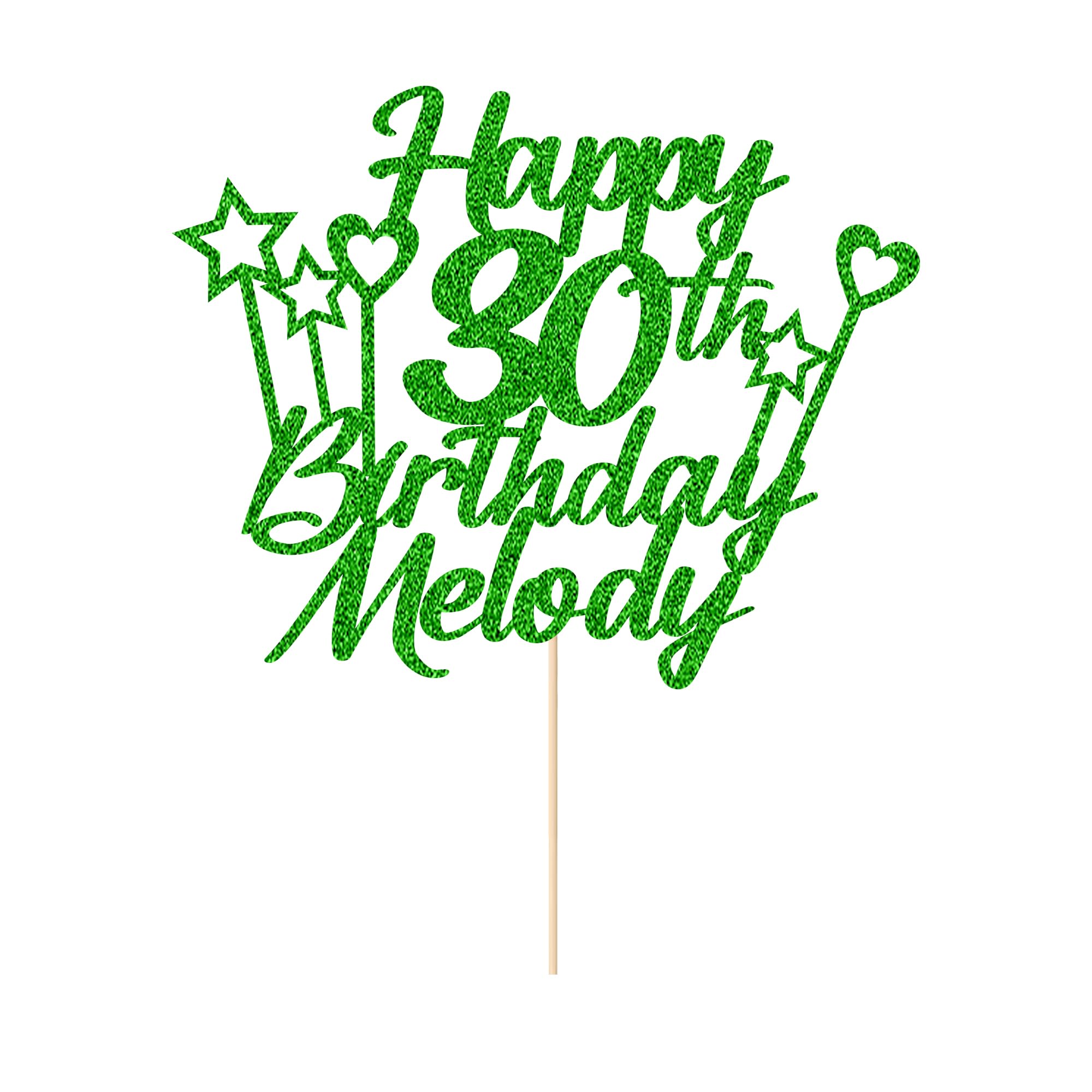 Personalised Happy Birthday Cake Topper Double Sided Glitter Cake Toppers Any Name & Any Age for 16th 18th 21st 30th 40th 50th 60th 70th 80th Birthday Decorations Cake Decorations (Green) โ image 1