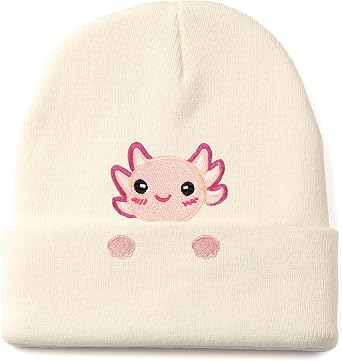 Axolotl Gifts Embroidered Beanie Hat for Women Men Cute Axolotl Lovers Knit Funny Birthday Christmas Stocking Gifts Stuff