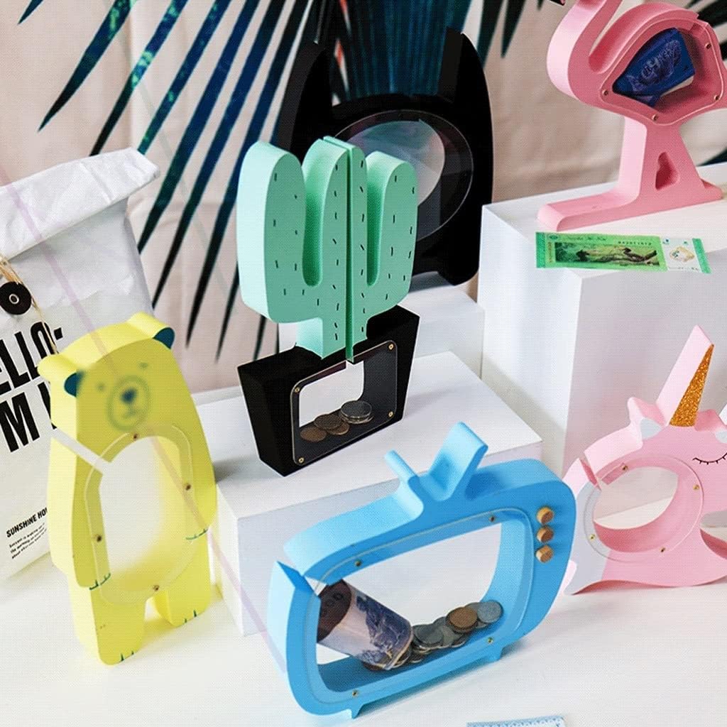 貯金箱、貯金箱、貯金箱 面白いアート貯金箱 木製クリアコイン貯金箱 貯蓄貯金箱 かわいい動物と植物の形 貯金箱 女の子 子供 男の子 貯金箱  紙幣貯蓄インマネーボッ Vinatge 木製貯金箱 木製貯金箱 貯金箱 貯金箱