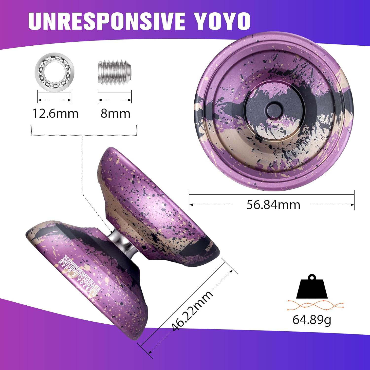TK2 Metal Yoyo Professional for Kids 8-12 and Adults - Unresponsive Yoyo for Beginners Advance and Pro Plays, Extra 10 Strings, and Precision Bearing (Purple)