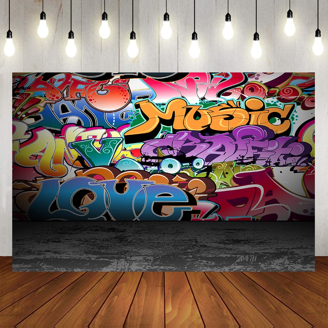 PHMOJEN Colorful Graffiti Art Photo Backdrop, 9x6ft Large Hip Hop Music Theme Photo Shoot 90s Themed Birthday Party Photography Backdrops for Cosplay