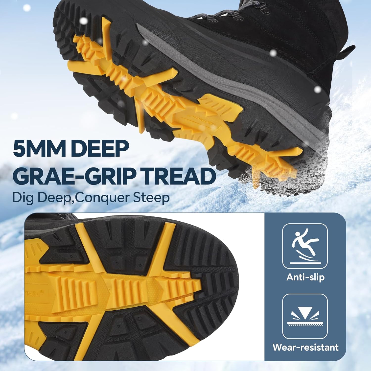 Men's Snow Boots Winter Boots For Men 8 Inch Waterproof Insulated Winter Work Boots For Men Snow Hiking Boots - Image 5