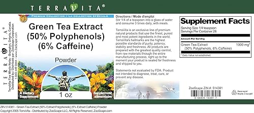 Miniatura 4 de TerraVita Extracto de té verde (50% polifenoles) (6% de cafeína) Polvo (1 oz, ZIN 514381) - Paquete de 3