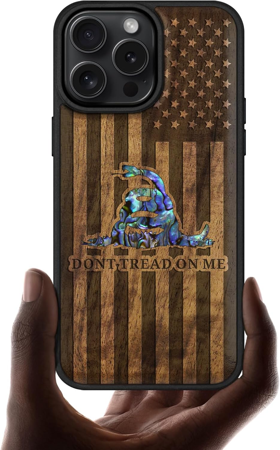 Carveit Magnetic Case for iPhone 16 Pro Max Case, Wood Artisan Engraved & Handmade Shell Inlaid, TPU Shockproof Cover, Compatible with MagSafe Wireless Chargers (Gadsden Flag Reenvisioned) Walnut