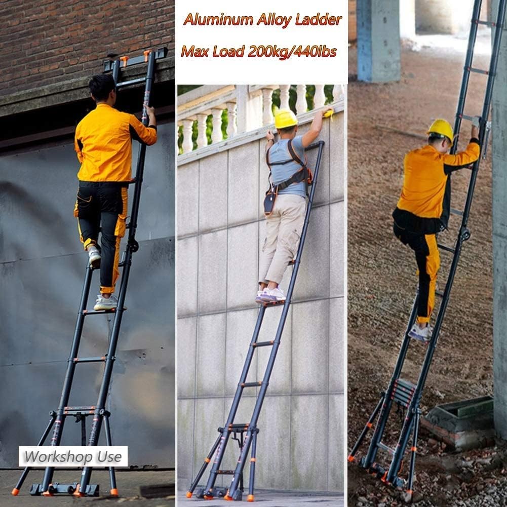 OKUOKA 11.5/13/15.4/18/19.3 Ft Tall Telescoping Ladder with Removable Hook, Multi-Purpose Loft Ladder, Outdoor Foldable Step Ladder (Size : 3.5m/11.5ft)