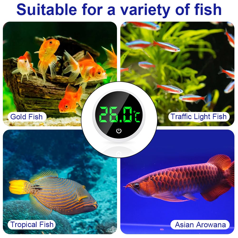 Flintronic Thermomètre d'Aquarium, Mini Thermomètre Aquarium Numérique, Affichage LED, Capteur de température haute précision, Convient aux aquariums d'eau douce et d'eau de mer