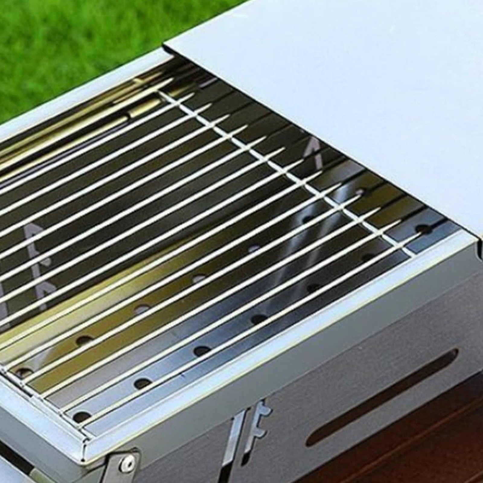 Grill Barbecue Pieghevole Portatile Griglia Fornello Braciere Struttura Unificata Assemblaggio Rapido Piano di Cottura Grande Acciaio Inox Alimentare, L, Standard