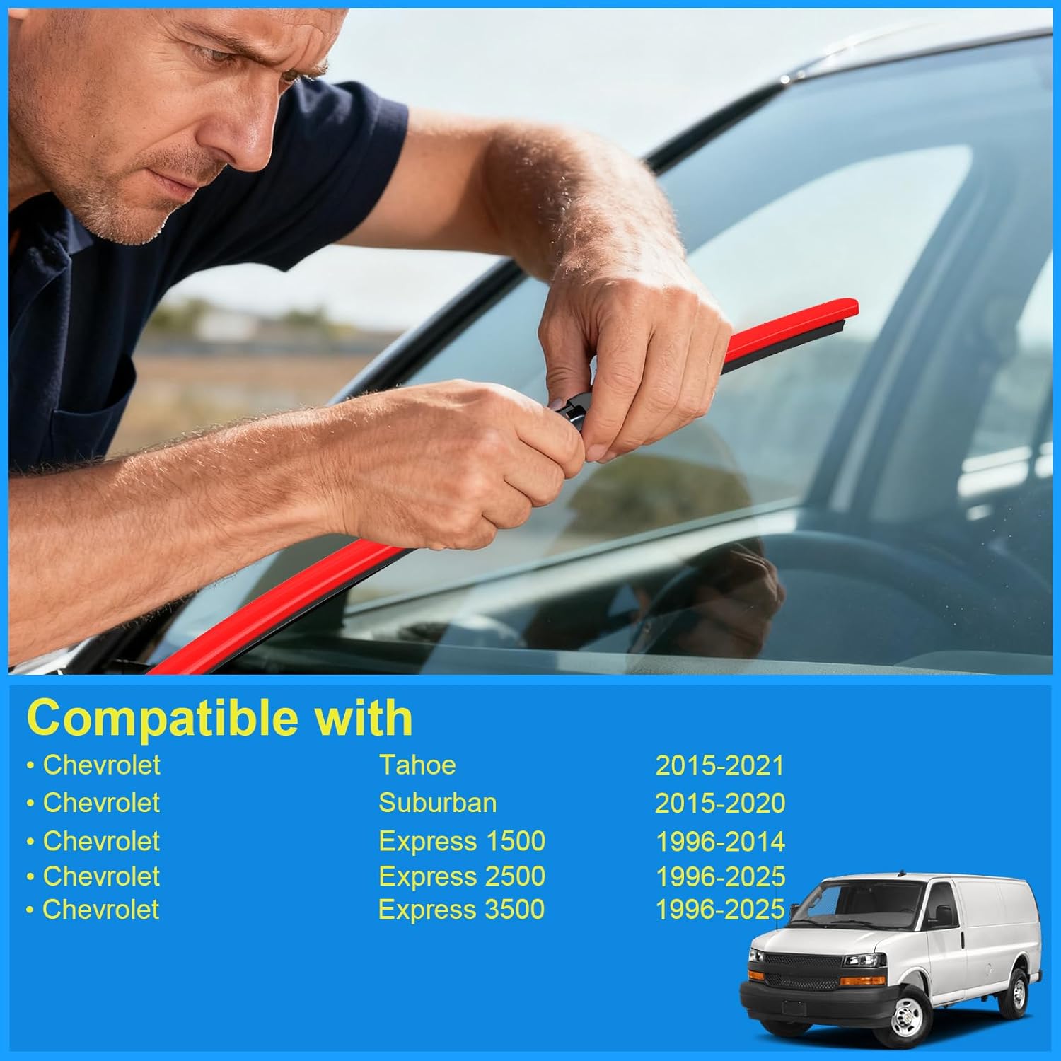 CJPPPZIW® Windshield Wipers -22"+22" Replacement for Chevrolet Chevy Suburban 2015-2020/Tahoe 2015-2021/Express 2500 3500 1996-2025,OEM Quality Premium All-Season Red Wiper Blades (Set of 2)