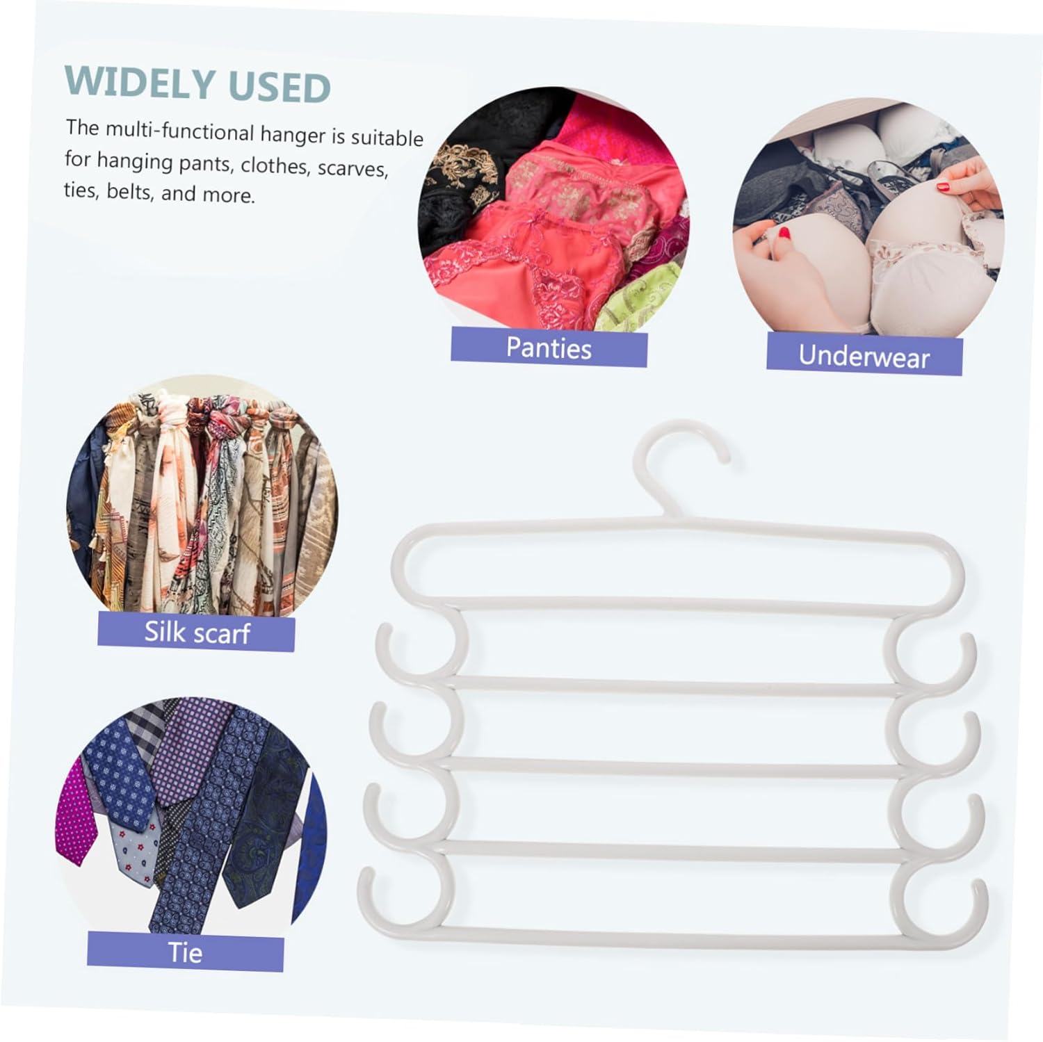 5 Pcs Pants Hangers Space Saving Closet Organizers with Side Hooks for Scarves Ties Storage PP Material
