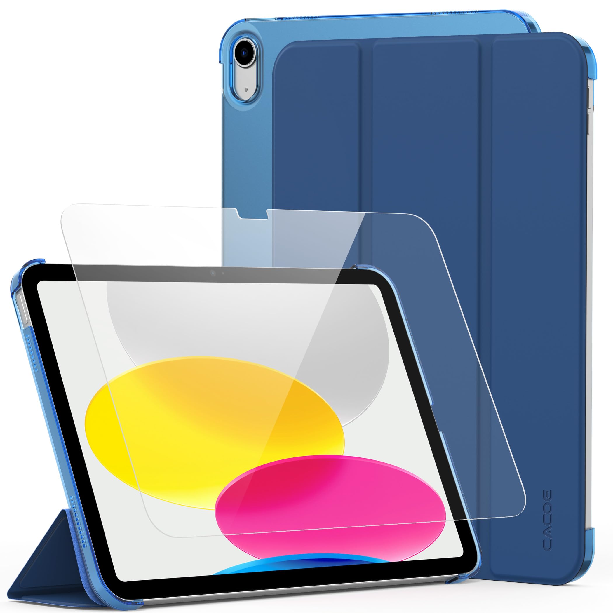 CACOE Case for iPad A16 11th/10th Generation + Screen Protector, Dark Blue | (2025/2022) 11/10.9 inch Full Protective Tablet Cover for iPad 11/10 Gen