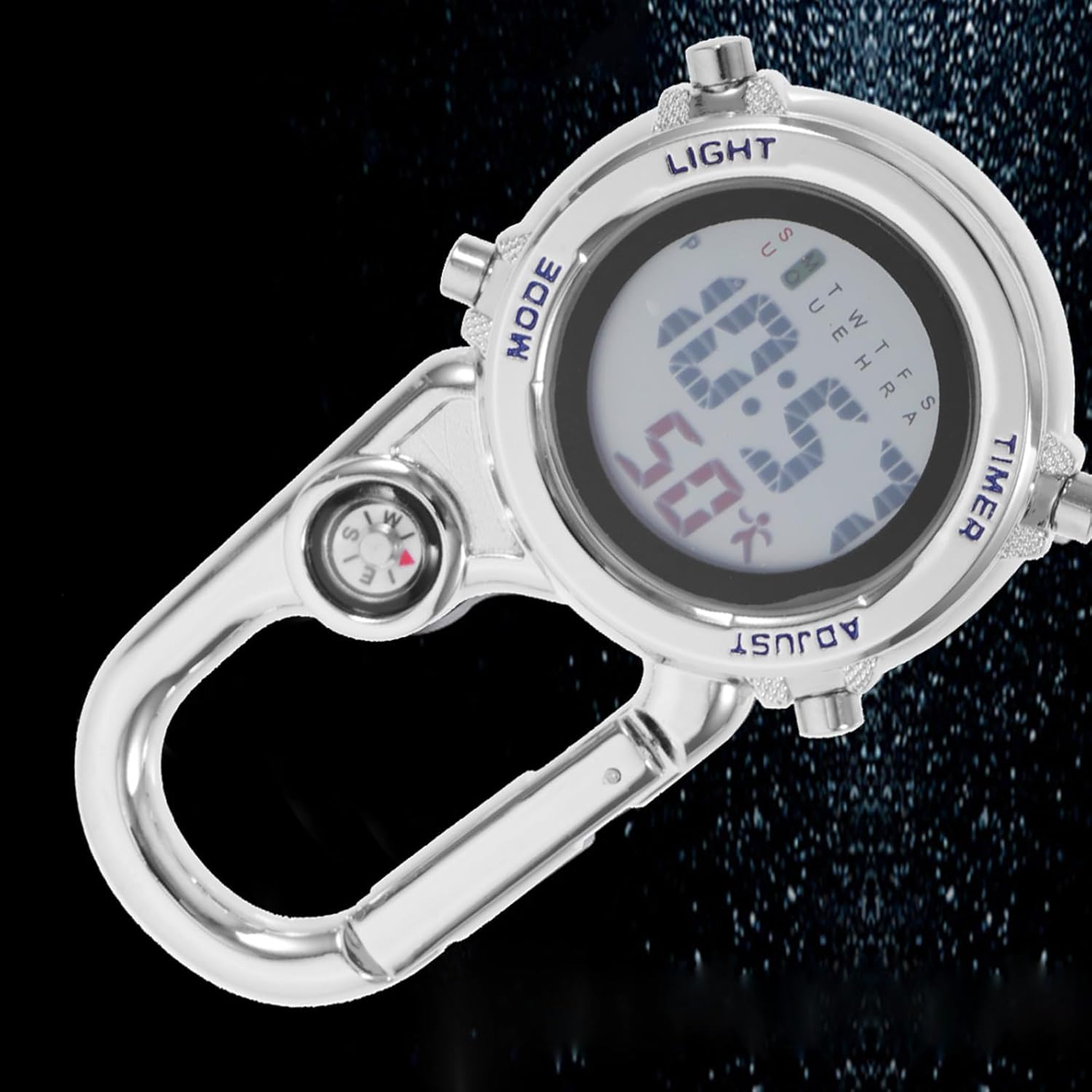 Digital Clip Carabiner Watch for Outdoor Sports Lightweight Portable Design with Buckle for Climbing Hiking and Backpacking Blue