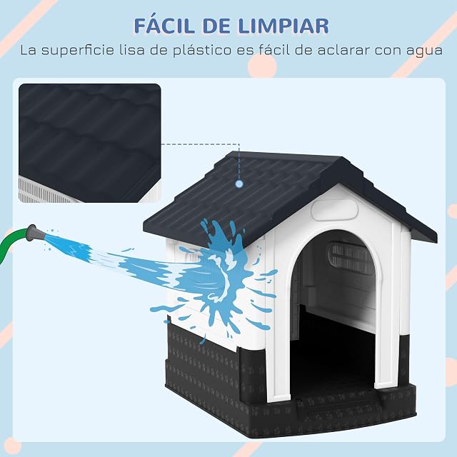 Foto 4 de 8 de PawHut Caseta para Perros Mini Exterior 3 Ventanas 64,5x57x66cm Gris Oscuro