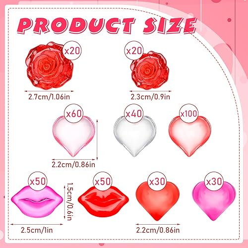 Miniatura 2 de 400 cuentas de relleno de jarrón para el día de San Valentín, mini adornos acrílicos de corazón, mini labios, mini cuentas de flores de rosas,