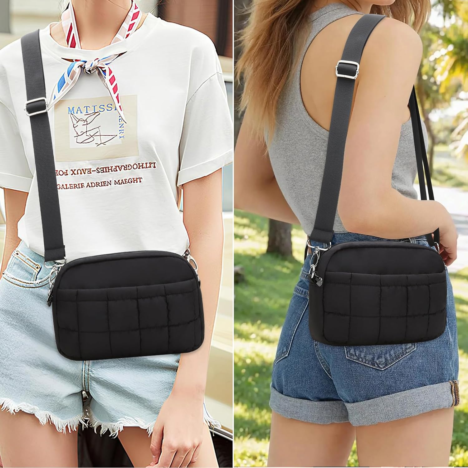 E-Tree Small Crossbody Bag for Women, Puffer Cross Body Purse, Nylon Quilted Shoulder Handbag with Multiple Pocket Black - Image 2