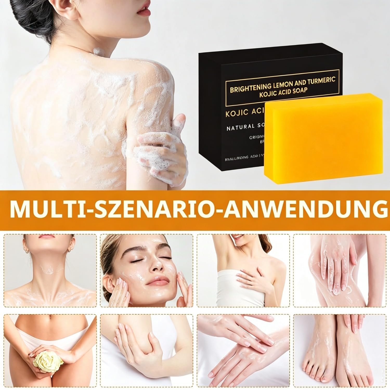 Zanari Rückenseife gegen Akne (2 Schachtel) | Vitamin C Seifenstück Hyperpigmentierung, feuchtigkeitsspendende Kurkuma-Seife gegen Akne, schwarze Flecken