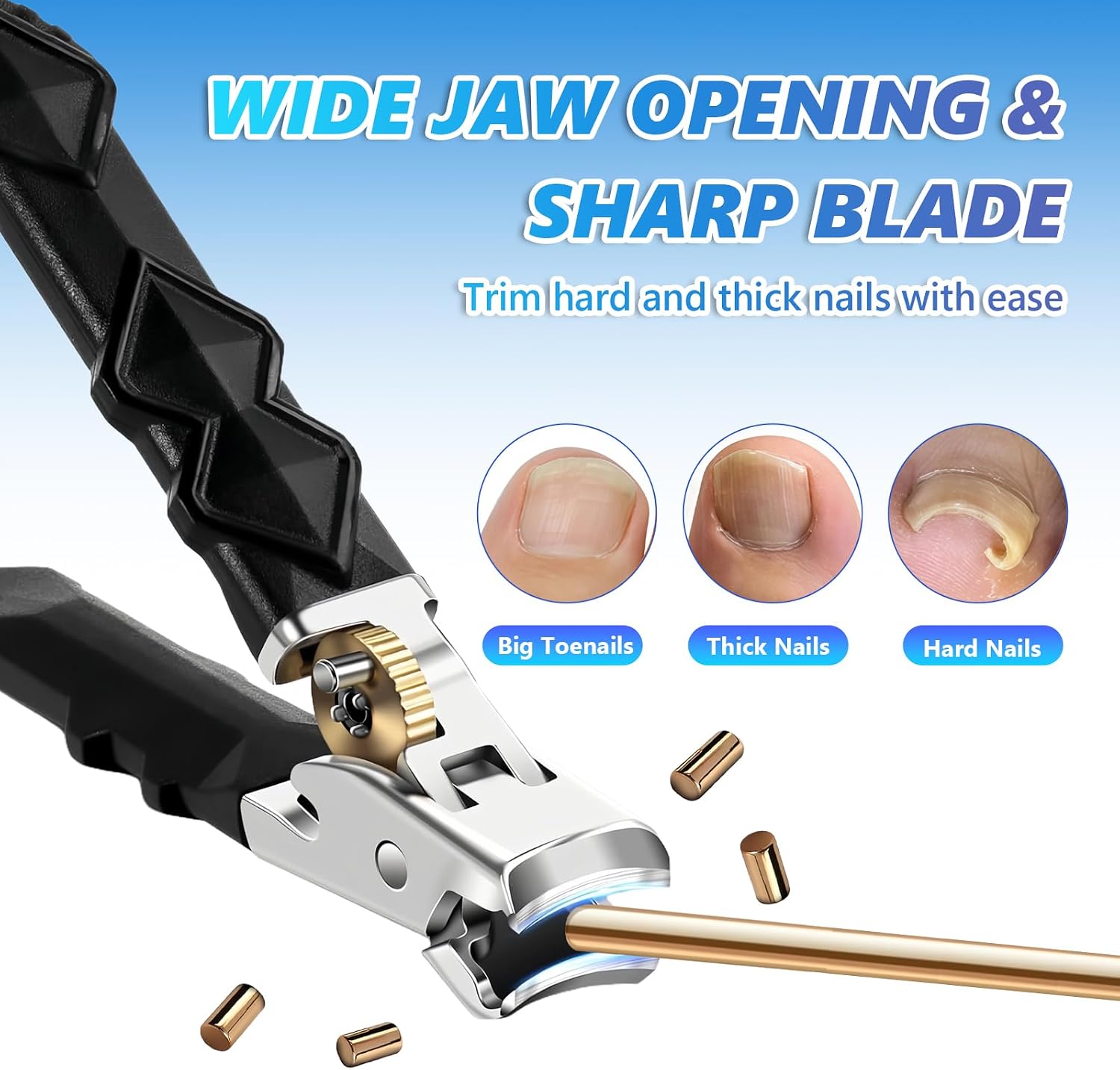 Toenail Clippers for Thick Toenails - Wide Jaw Eagle Beak Opening Clippers for Fingernails Anti Splash Cutter with Curved Blade Stainless Steel Manicure Nail Grooming Travel Kit