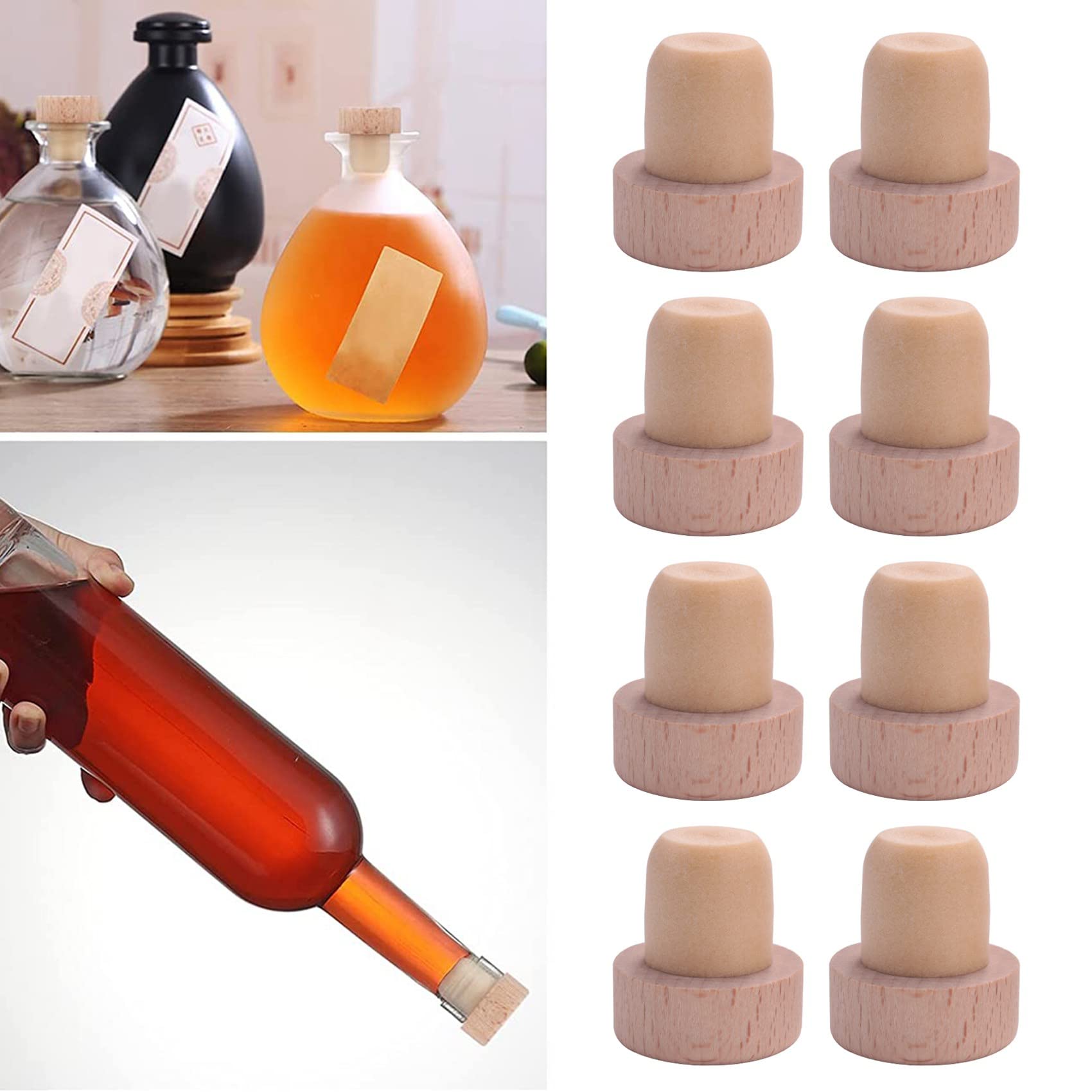 Tapones en forma de T, 24 unidades, corchos for botellas vino, tapones reutilizables madera y goma for cerveza, manualidades DIY