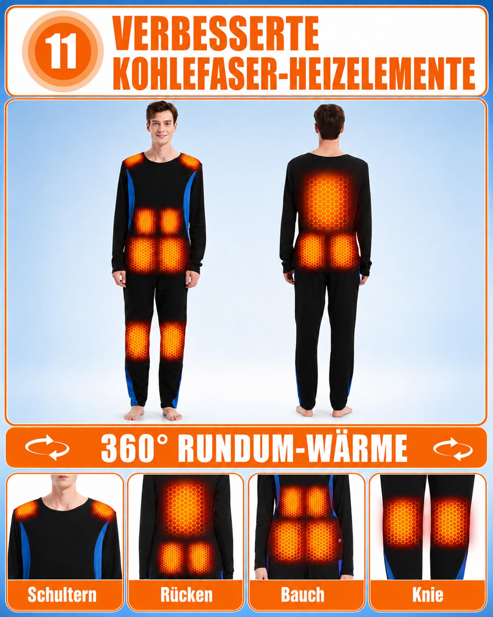 CYCYHEAT Beheizbare Unterwäsche Herren Damen 7,4V Akku